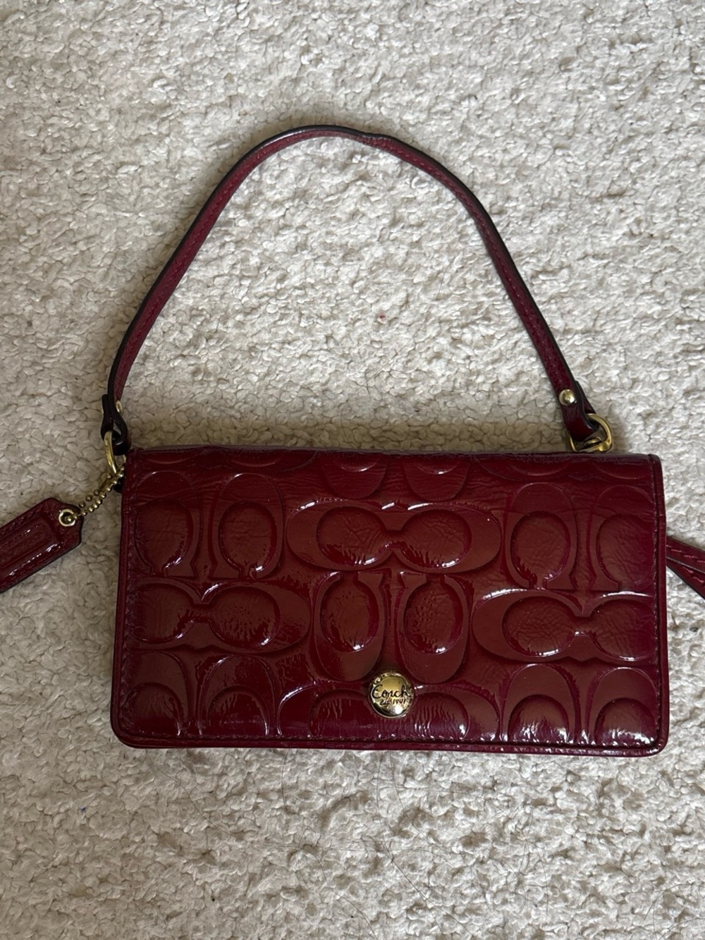 Coach Patent Logo Wristlet in Burgundy Patent